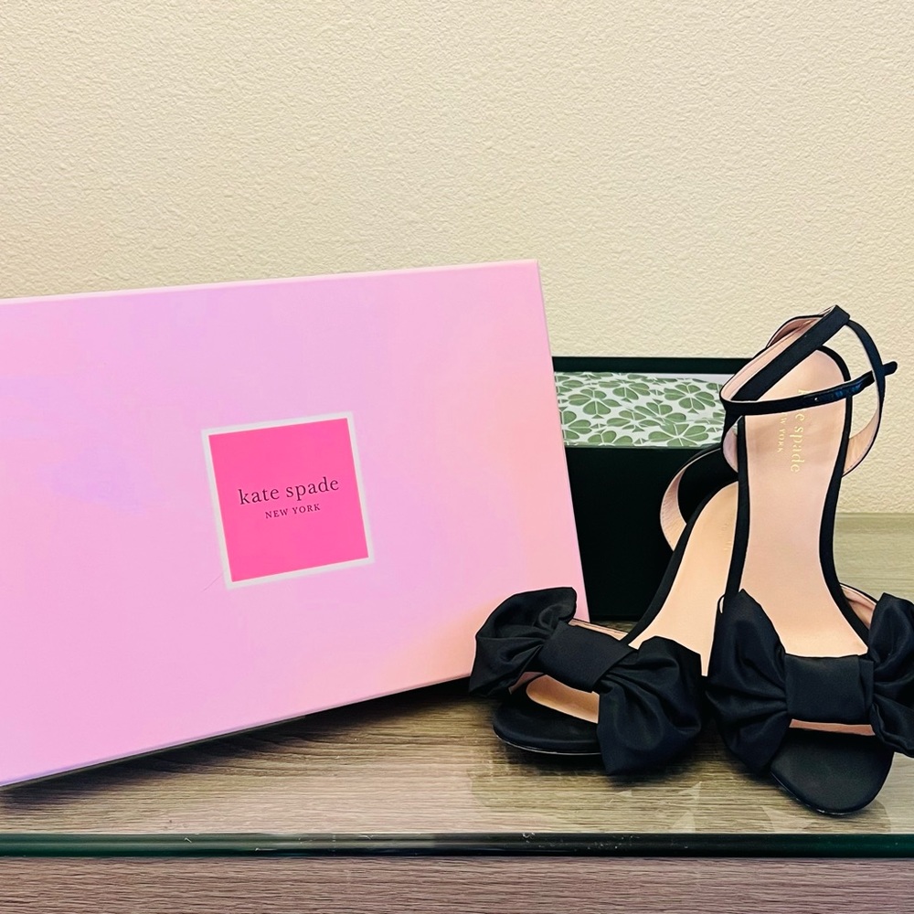 ONE TIME USE Kate Spade Black Fabric Bow Heels “Gloria”